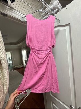 Sleeveless Pink Gathered-Waist Mini Dress